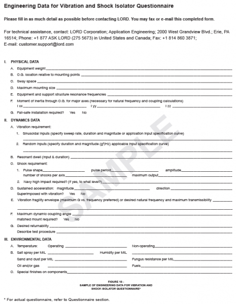 sample engineering data for vibration shock isolator questionaire